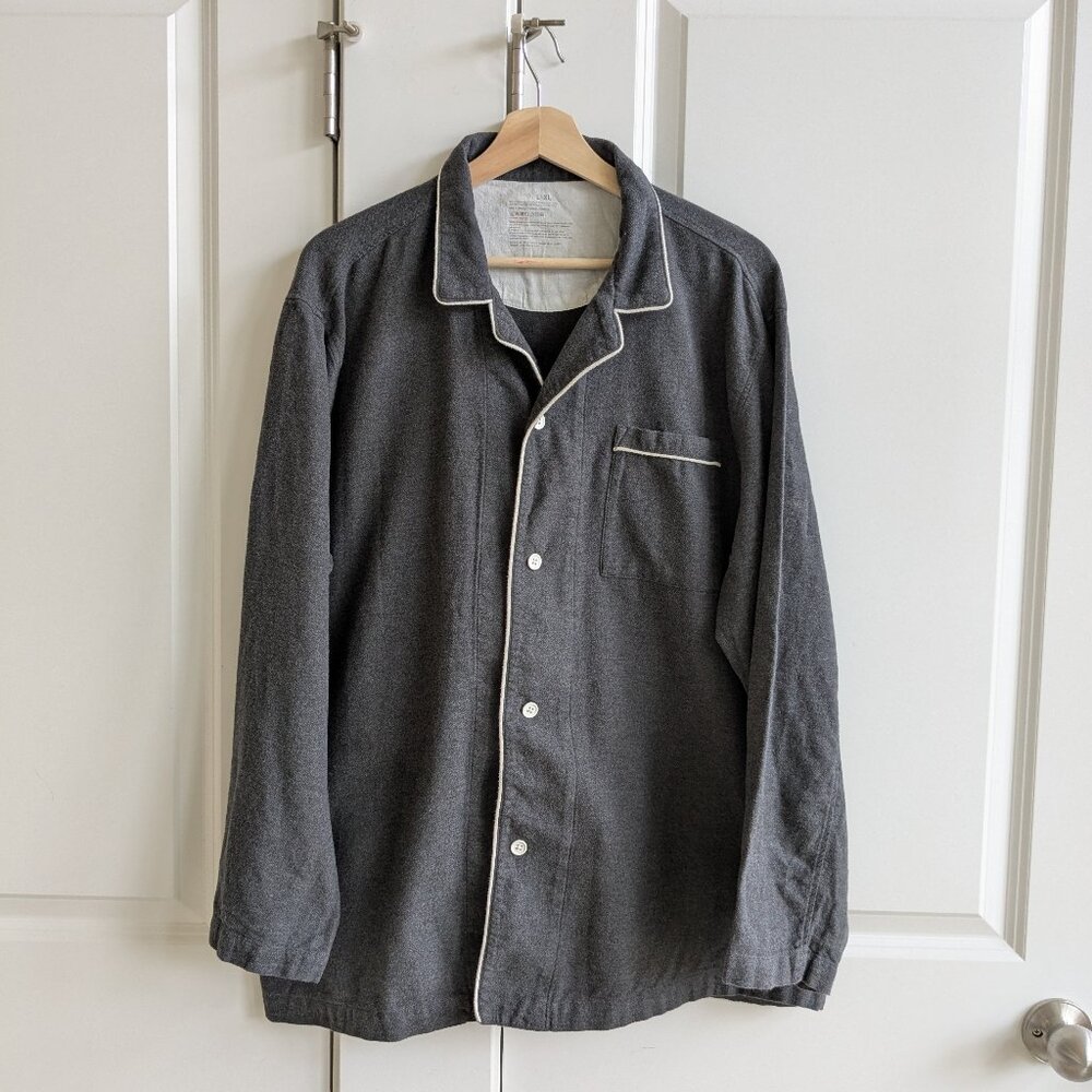 NWOT Muji Flannel Pajama Top L/XL Gray Side Seamless Sleep Shirt Soft Cotton